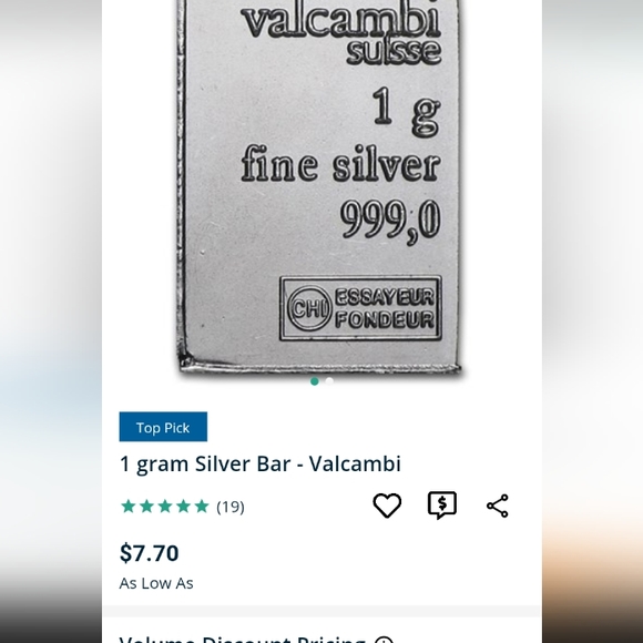 Troy oz [31pcs] (1 Gram) VALCAMBI BARS 1 Troy ounce of Valcambi Fine SILVER .999 - Picture 3 of 4